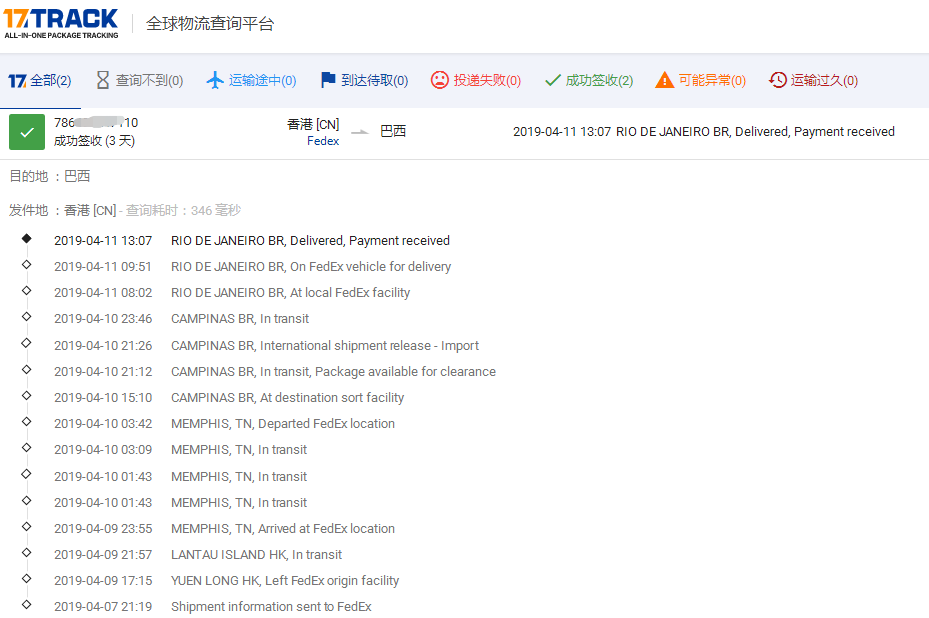 香港Fedex-標(biāo)準(zhǔn)IP到巴西簽收時(shí)效